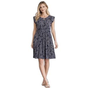 Michael Kors Dress Size 2 Navy White Paisley Pleated Flutter Sleeve Mini